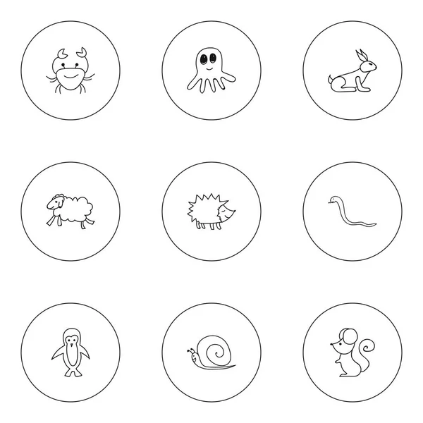 Set de 9 iconos animales editables. Incluye símbolos como la serpiente, el cáncer, el conejo y más. Puede ser utilizado para el diseño de la tela, móvil, interfaz de usuario e infografía . — Archivo Imágenes Vectoriales