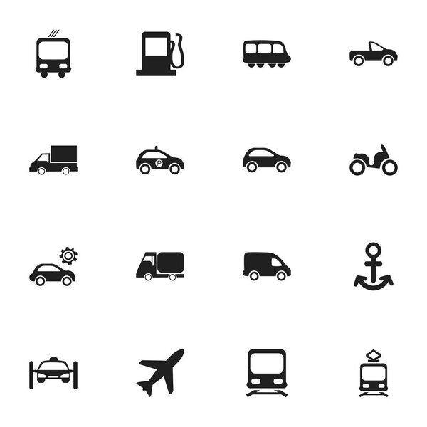 Set Of 16 Editable Shipment Icons. Includes Symbols Such As Moped, Garage, Fuel And More. Can Be Used For Web, Mobile, UI And Infographic Design.