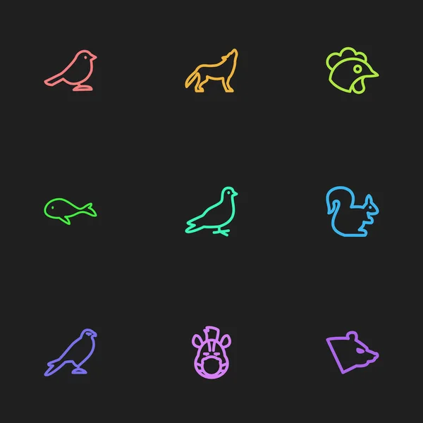 Набор из 9 редактируемых зоологических икон. Включает в себя такие символы, как лошадь, ворона, петух и многое другое. Can be used for Web, Mobile, UI and Infographic Design . — стоковый вектор
