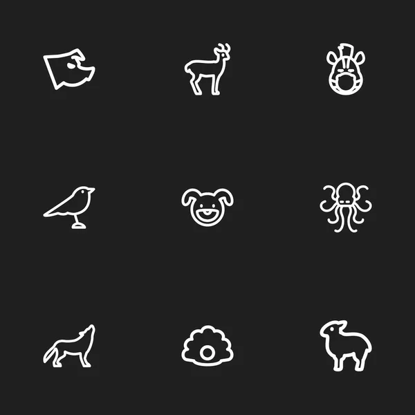 9 可编辑动物图标集。包括马、 象章鱼、 鹿等符号。可用于 Web、 移动、 Ui 和数据图表设计. — 图库矢量图片