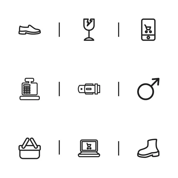 Набір з 9 піктограм редагування. Включає в себе такі символи, як до, онлайн-торгівля, онлайн-покупки та багато іншого. Може використовуватися для веб, мобільного, інтерфейсу та інфографіки . — стоковий вектор