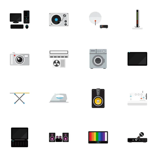 Set Of 16 Editable Technology Icons. Includes Symbols Such As Antenna, Modem, Megaphone And More. Can Be Used For Web, Mobile, UI And Infographic Design. — Stock Vector