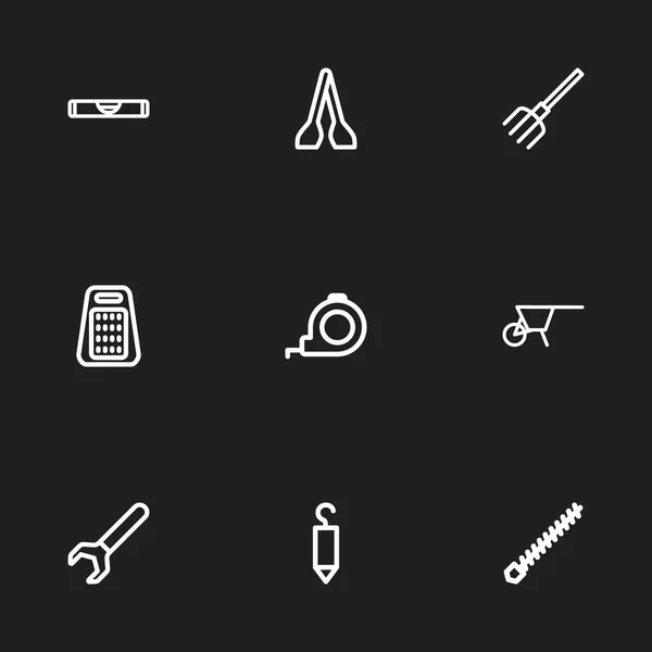 Set van 9 bewerkbare apparatuur iconen. Bevat symbolen zoals evenwicht, Pitchfork, Handcart. Kan worden gebruikt voor Web, Mobile, Ui en Infographic Design. — Stockvector