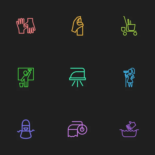 Set de 9 iconos de higiene editables. Incluye símbolos tales como lavado de manos, papel, ropa de cocina. Puede ser utilizado para el diseño de la tela, móvil, interfaz de usuario e infografía . — Vector de stock