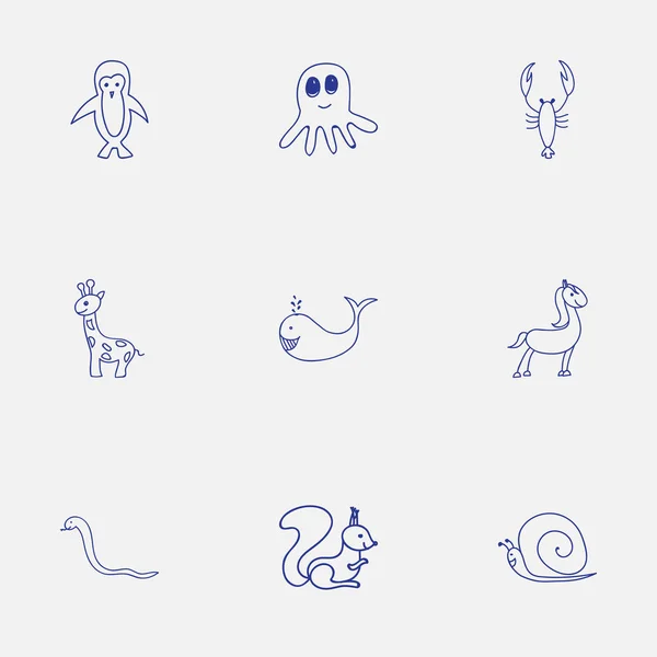 Sada 9 upravitelné zoologie ikon. Obsahuje symboly Cachalot, veverky, had a další. Lze použít pro webové, mobilní, Ui a infografika Design. — Stockový vektor