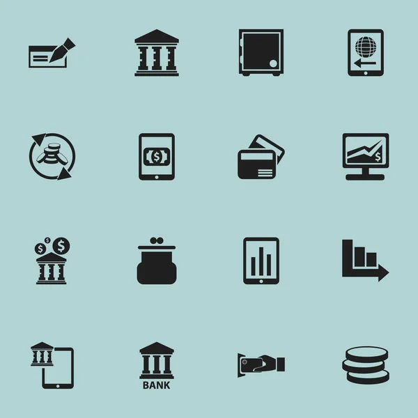 Sada 16 upravitelné finanční ikon. Obsahuje symboly akademie, bankovek, pouzdro a další. Lze použít pro webové, mobilní, Ui a infografika Design. — Stockový vektor