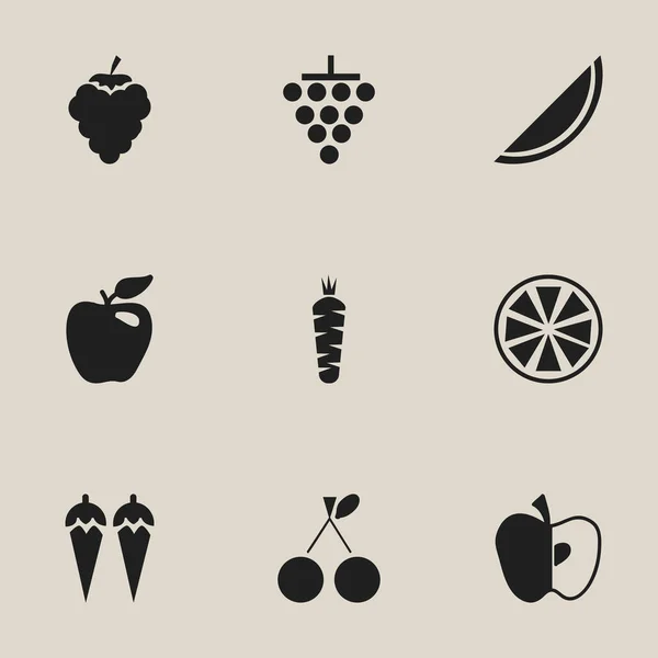 Set de 9 iconos de frutas editables. Incluye símbolos como el chile, el melón, la manzana y más. Puede ser utilizado para el diseño de la tela, móvil, interfaz de usuario e infografía . — Vector de stock