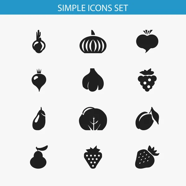 Σετ 12 εικονίδια φρούτα επεξεργάσιμο. Περιλαμβάνει σύμβολα όπως βερίκοκο, μούρο, Δούκισσα Κ.ά. Μπορεί να χρησιμοποιηθεί για Web, Mobile, Ui και σχεδίασης γραφήματος. — Διανυσματικό Αρχείο