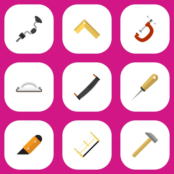 Conjunto de 9 iconos de equipos editables. Incluye símbolos como papel esmeril, martillo, calabaza y más. Puede ser utilizado para el diseño de la tela, móvil, interfaz de usuario e infografía . — Archivo Imágenes Vectoriales