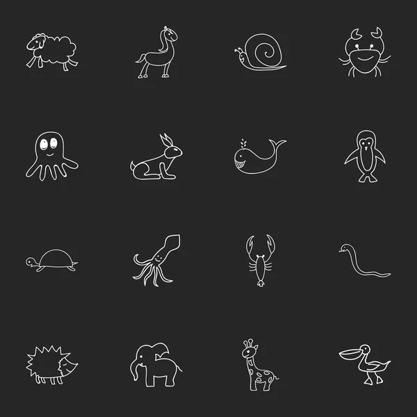 Conjunto de 16 iconos animales editables. Incluye símbolos como la serpiente, la oveja, el cáncer y más. Puede ser utilizado para el diseño de la tela, móvil, interfaz de usuario e infografía . — Vector de stock