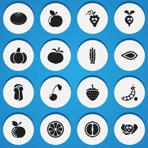 Conjunto de 16 ícones alimentares editáveis. Inclui símbolos como soja, couve-flor, Sparrowgrass e muito mais. Pode ser usado para Web, Mobile, UI e design infográfico . —  Vetores de Stock