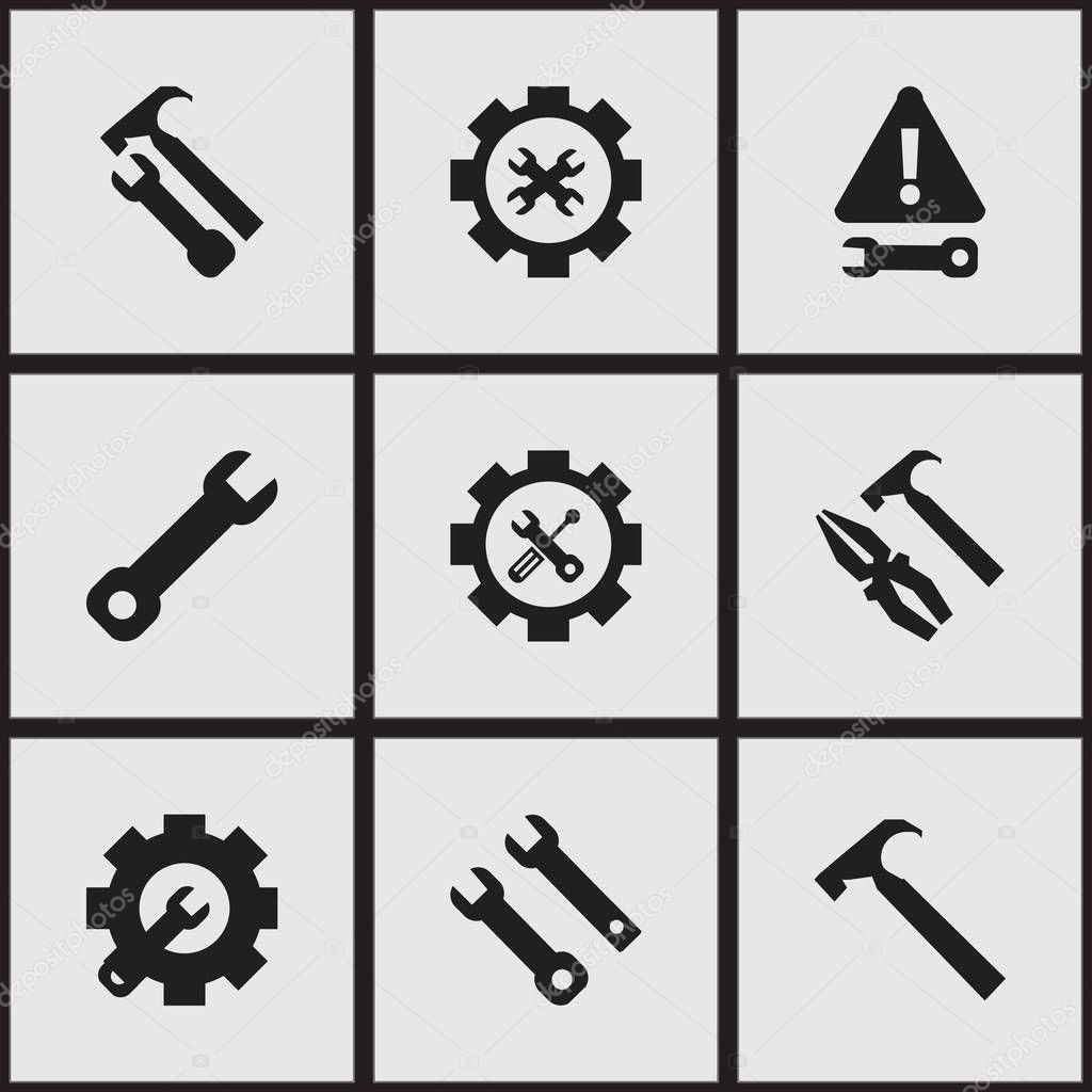 Set Of 9 Editable Service Icons. Includes Symbols Such As Handle Hit, Service, Wrench. Can Be Used For Web, Mobile, UI And Infographic Design.