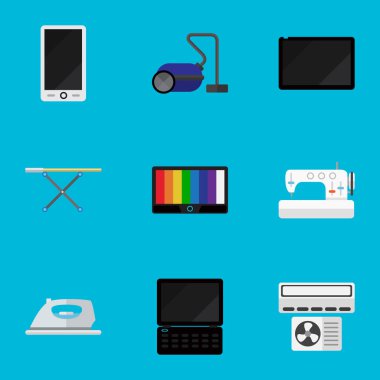 9 düzenlenebilir teknik simgeler kümesi. Süpürmek, defter, dikiş makinesi ve daha fazlası gibi simgeler içerir. Web, mobil, UI ve Infographic tasarımı için kullanılabilir.