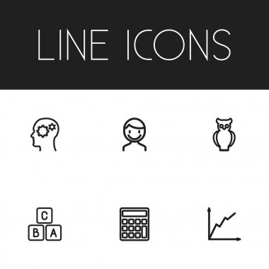 6 düzenlenebilir eğitim simgeler kümesi. Sembolleri içerir gibi dişli, hesaplamak, A B C ve daha fazlası. Web, mobil, UI ve Infographic tasarımı için kullanılabilir.