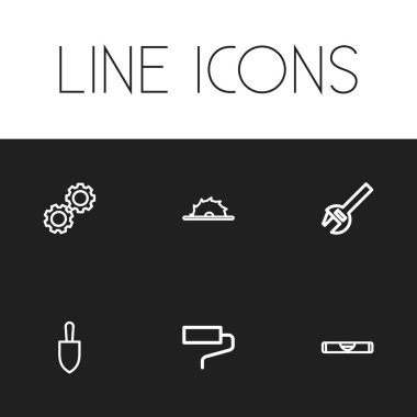 6 düzenlenebilir aparatı simgeler kümesi. Dişli, Daire Blade, fırça ve daha fazlası gibi simgeler içerir. Web, mobil, UI ve Infographic tasarımı için kullanılabilir.