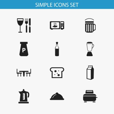 12 düzenlenebilir pişirme simgeler kümesi. Sofra takımı, sıkacağı, mikrodalga ve daha fazlası gibi simgeler içerir. Web, mobil, UI ve Infographic tasarımı için kullanılabilir.