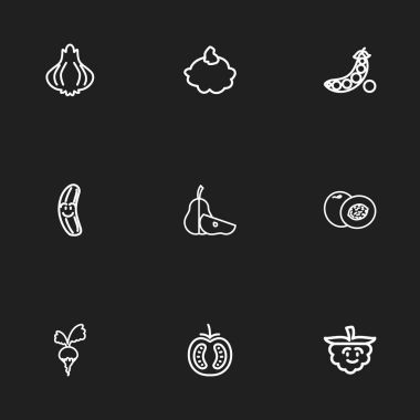 9 düzenlenebilir tencere simgeler kümesi. Turp, şeftali, eğlenceli Ahududu ve daha fazlası gibi simgeler içerir. Web, mobil, UI ve Infographic tasarımı için kullanılabilir.