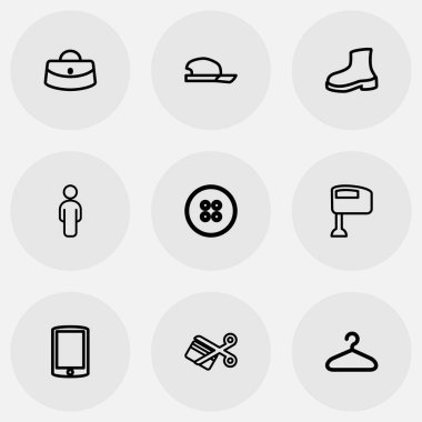 9 düzenlenebilir iş simgeler kümesi. Şapka, kesme, askı ve daha fazlası gibi simgeler içerir. Web, mobil, UI ve Infographic tasarımı için kullanılabilir.