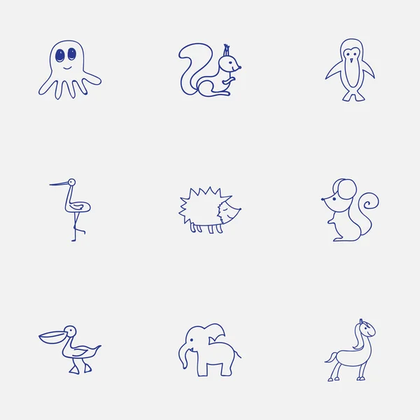 Set de 9 iconos animales editables. Incluye símbolos como Pony, Shadoof, Polar Bird y más. Puede ser utilizado para el diseño de la tela, móvil, interfaz de usuario e infografía . — Vector de stock