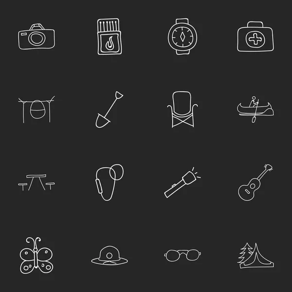 Set van 16 bewerkbare reizen iconen. Bevat symbolen zoals schoonheid Insect, pols klok, Shovel en meer. Kan worden gebruikt voor Web, Mobile, Ui en Infographic Design. — Stockvector