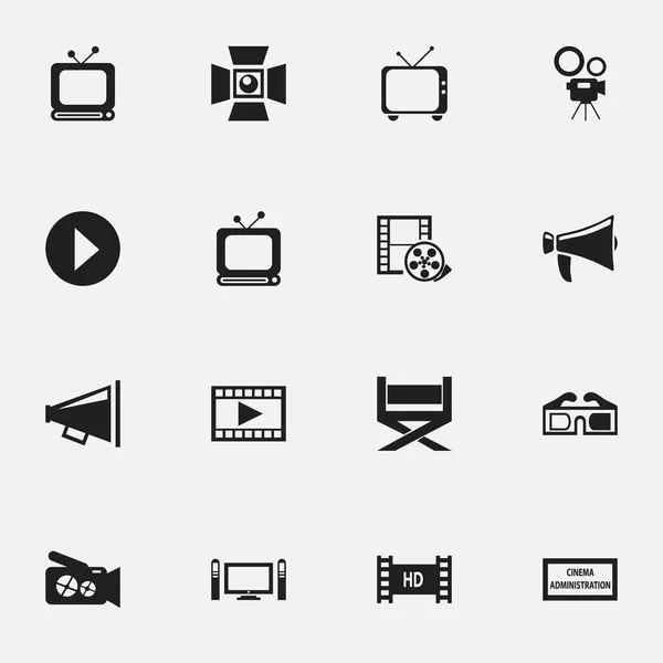 Conjunto de 16 ícones editáveis do cinema. Inclui símbolos como início, vídeo, transmissão e muito mais. Pode ser usado para Web, Mobile, UI e design infográfico . — Vetor de Stock