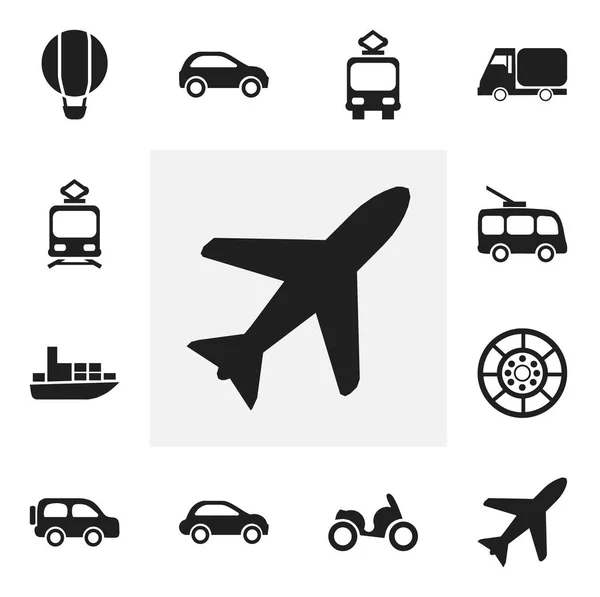 Set van 12 bewerkbare vervoer iconen. Bevat symbolen zoals vliegtuigen, schip, auto voertuig en meer. Kan worden gebruikt voor Web, Mobile, Ui en Infographic Design. — Stockvector