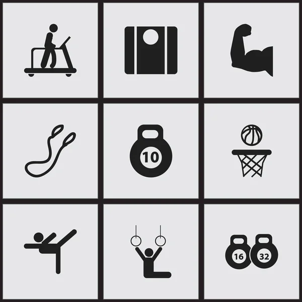 Satz von 9 editierbaren aktiven Symbolen. beinhaltet Symbole wie Bizeps, Gewichtheben, Ausführen von Laufen und mehr. kann für Web-, Mobil-, UI- und Infografik-Design verwendet werden. — Stockvektor