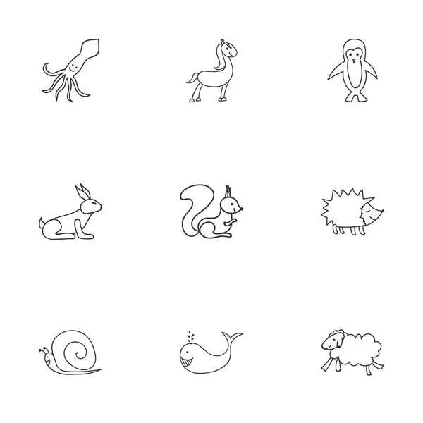 Set de 9 iconos editables del zoológico. Incluye símbolos como Tentáculo, Pony, Cachalot y más. Puede ser utilizado para el diseño de la tela, móvil, interfaz de usuario e infografía . — Archivo Imágenes Vectoriales