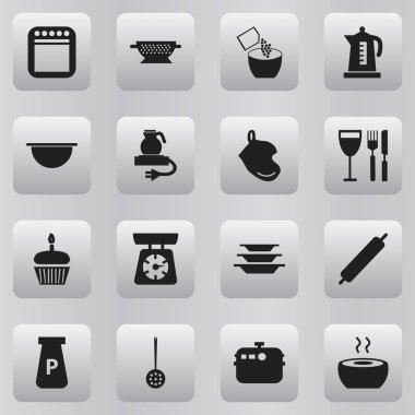 16 düzenlenebilir Restoran simgeler kümesi. Bulaşıklık, çorba, yemek ve daha fazla gibi simgeler içerir. Web, mobil, UI ve Infographic tasarımı için kullanılabilir.
