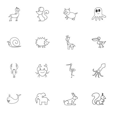 16 düzenlenebilir hayvan simgeler kümesi. Shadoof, sincap, tavşan ve daha fazlası gibi simgeler içerir. Web, mobil, UI ve Infographic tasarımı için kullanılabilir.