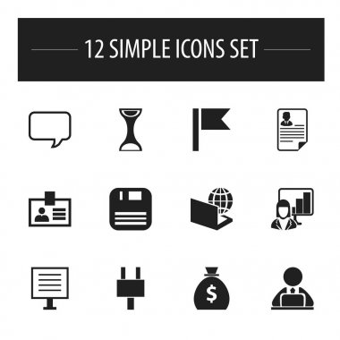 12 düzenlenebilir Office simgeler kümesi. Soket, Küre, mesaj kabarcık ve daha fazlası gibi simgeler içerir. Web, mobil, UI ve Infographic tasarımı için kullanılabilir.