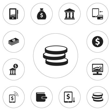 12 düzenlenebilir Finans simgeler kümesi. İşlem, Akademi, çanta ve daha fazlası gibi simgeler içerir. Web, mobil, UI ve Infographic tasarımı için kullanılabilir.