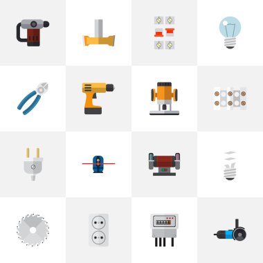 16 düzenlenebilir elektrik simgeler kümesi. Delik, Geodesist, elektrik ve daha fazlası gibi simgeler içerir. Web, mobil, UI ve Infographic tasarımı için kullanılabilir.