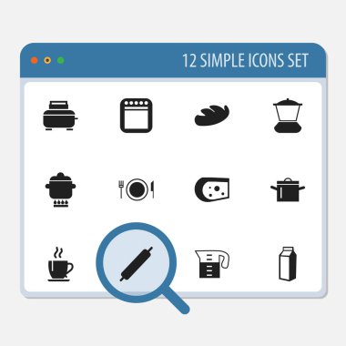 12 düzenlenebilir pişirme simgeler kümesi. Cheddar, Mikser, plaka ve daha fazlası gibi simgeler içerir. Web, mobil, UI ve Infographic tasarımı için kullanılabilir.