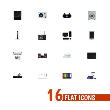16 düzenlenebilir ev simgeler kümesi. Mikrofon, dizüstü bilgisayar, kişisel bilgisayar ve daha fazlası gibi simgeler içerir. Web, mobil, UI ve Infographic tasarımı için kullanılabilir.