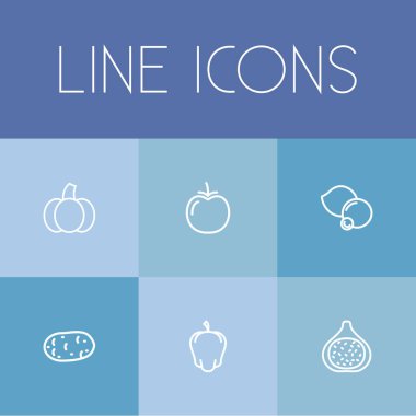 6 düzenlenebilir gıda simgeler kümesi. Sebze, patates, Bulgar Bell ve daha fazlası gibi simgeler içerir. Web, mobil, UI ve Infographic tasarımı için kullanılabilir.