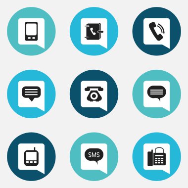 9 düzenlenebilir aygıt simgeler kümesi. Telekomünikasyon, Forum, sohbet ve daha fazlası gibi simgeler içerir. Web, mobil, UI ve Infographic tasarımı için kullanılabilir.