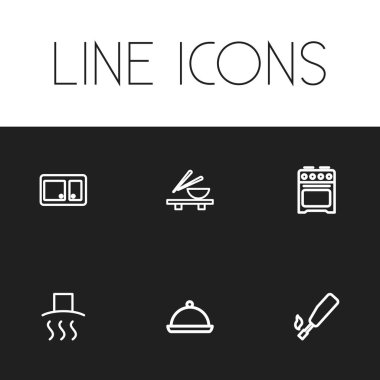 6 düzenlenebilir yemek simgeler kümesi. Tepsi, şehriye kase, mutfak gibi simgeler ve daha fazlasını içerir. Web, mobil, UI ve Infographic tasarımı için kullanılabilir.