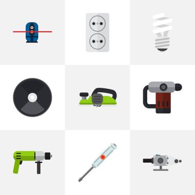 9 düzenlenebilir elektriksel simgeler kümesi. Değirmeni, lehimler, Jointer ve daha fazlası gibi simgeler içerir. Web, mobil, UI ve Infographic tasarımı için kullanılabilir.