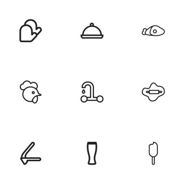 9 düzenlenebilir yemek simgeler kümesi. Tepsi, horoz, sığır eti ve daha fazlası gibi simgeler içerir. Web, mobil, UI ve Infographic tasarımı için kullanılabilir.