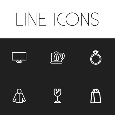 6 düzenlenebilir iş simgeler kümesi. Mücevher, su ısıtıcısı, görüntü ve daha fazlası gibi simgeler içerir. Web, mobil, UI ve Infographic tasarımı için kullanılabilir.