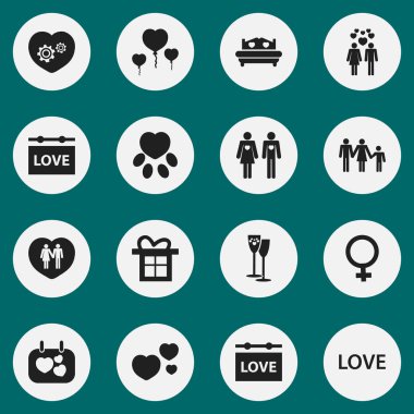 16 düzenlenebilir Amour simgeler kümesi. Tabela, soy, sevgili ve daha fazlası gibi simgeler içerir. Web, mobil, UI ve Infographic tasarımı için kullanılabilir.