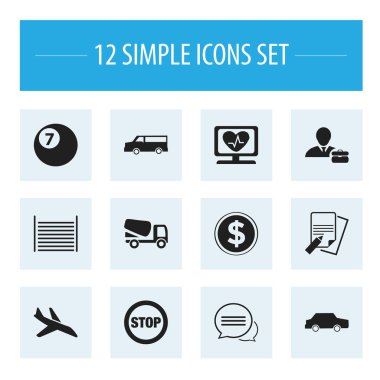 12 düzenlenebilir karışık simgeler kümesi. Dur, otomatik, dosya ve daha fazlası gibi simgeler içerir. Web, mobil, UI ve Infographic tasarımı için kullanılabilir.