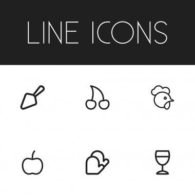 6 düzenlenebilir Cook simgeler kümesi. Cam, ağaç, gıda kürek ve daha fazlası gibi simgeler içerir. Web, mobil, UI ve Infographic tasarımı için kullanılabilir.