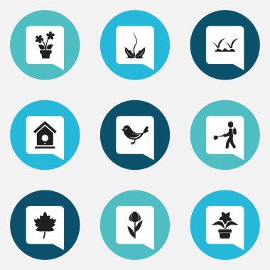 9 düzenlenebilir tarım simgeler kümesi. Sparrow, kuş yuvası, çim ve daha fazlası gibi simgeler içerir. Web, mobil, UI ve Infographic tasarımı için kullanılabilir.