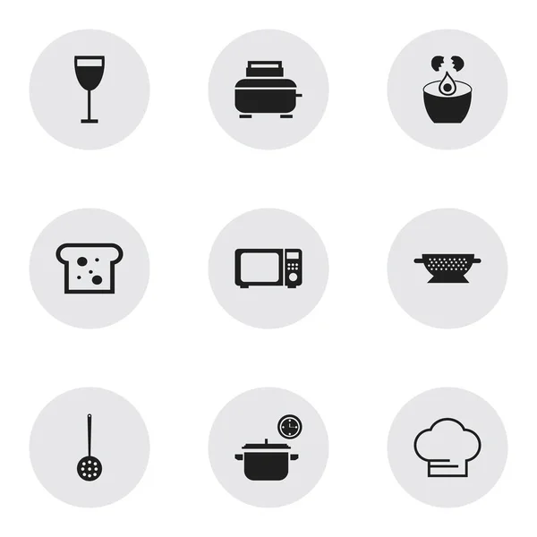 Zestaw 9 ikon można edytować Cook. Zawiera symbole, takie jak Break jaj, rondel, sitko i więcej. Mogą być używane dla sieci Web, mobilnych, interfejsu użytkownika i Infographic Design. — Wektor stockowy
