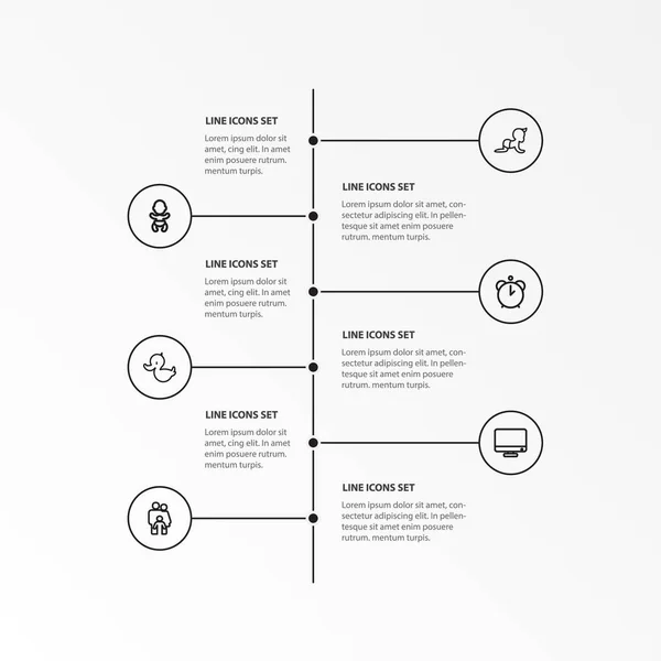 Set Of 6 Editable Kin Icons. Includes Symbols Such As Hour, Bath Toys, Infant And More. Can Be Used For Web, Mobile, UI And Infographic Design. — Stock Vector