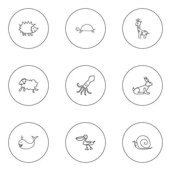 Set de 9 iconos animales editables. Incluye símbolos como Cachalot, Pelican, Urchin y más. Puede ser utilizado para el diseño de la tela, móvil, interfaz de usuario e infografía . — Archivo Imágenes Vectoriales