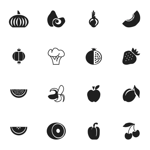 Conjunto de 16 iconos de frutas editables. Incluye símbolos como Sativum, Limón, Papaya y más. Puede ser utilizado para el diseño de la tela, móvil, interfaz de usuario e infografía . — Vector de stock