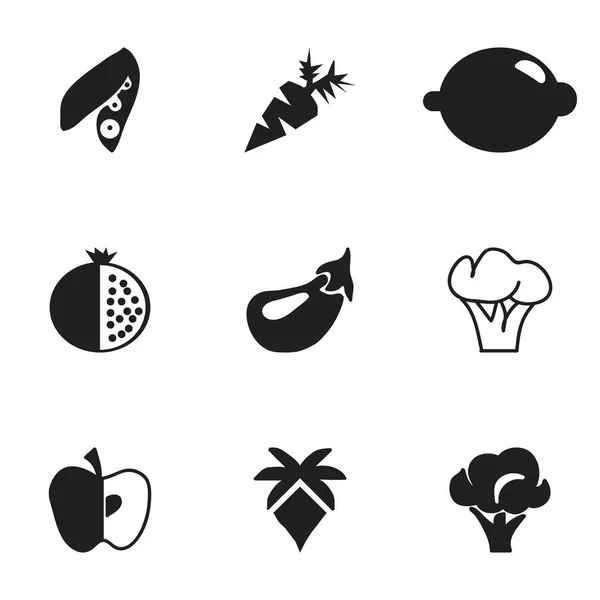 Набір з 9 для редагування Беррі іконок. Включає в себе символи, такі як Apple, баклажанів, дерево і багато іншого. Може використовуватися для веб, мобільні, призначеного для користувача інтерфейсу і інфографіки дизайн. — стоковий вектор